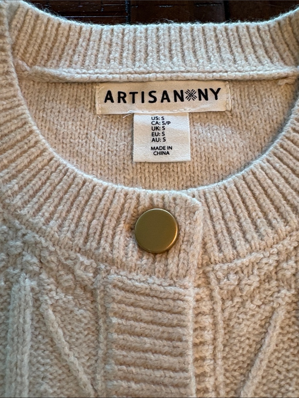 Artisan NY Cream Cable Knit Button Vest - Soft, Quiet Luxury, Classic Sz S - Picture 3 of 7